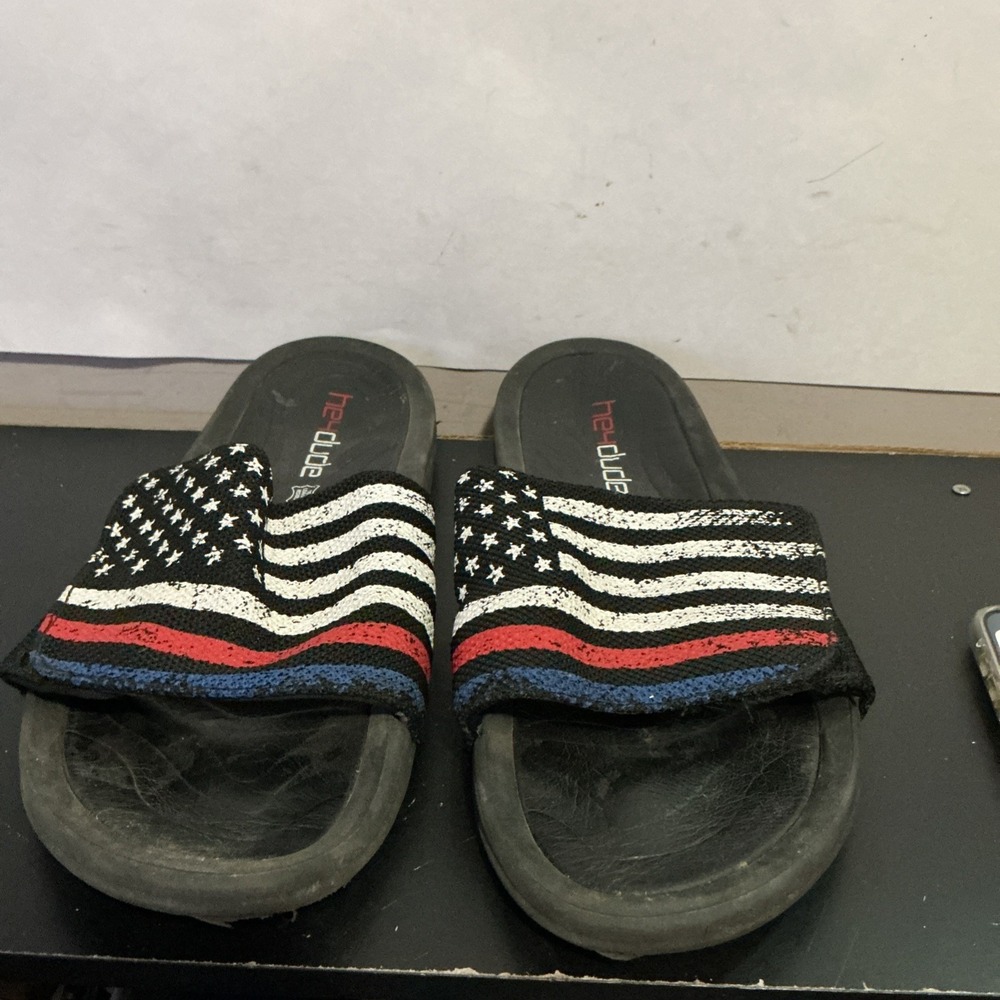 Hey Dude Phoenix Sox Sandals Mens American Flag Patriotic Black Slides 13 Inch